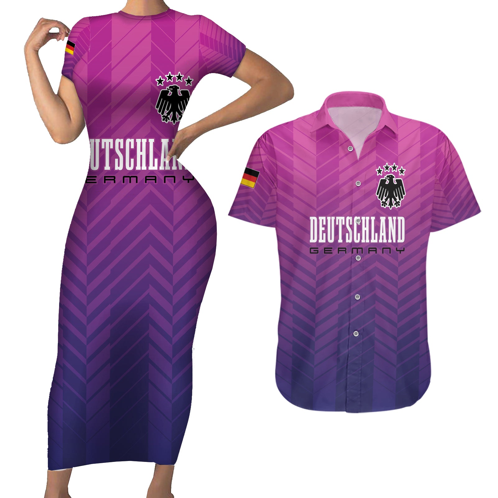 Germany Football Couples Matching Short Sleeve Bodycon Dress and Hawaiian Shirt Nationalelf Pink Revolution LT7 - Wonder Print Shop