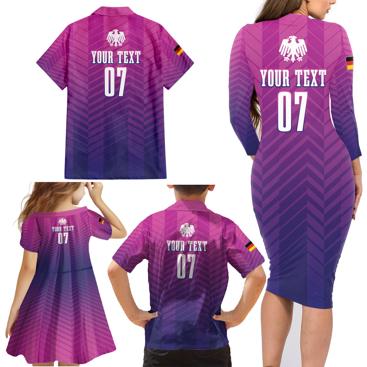 Germany Football Family Matching Long Sleeve Bodycon Dress and Hawaiian Shirt Nationalelf Pink Revolution LT7 - Wonder Print Shop
