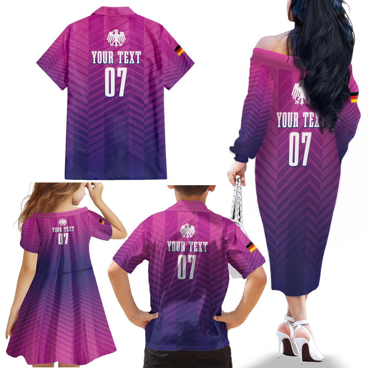 Germany Football Family Matching Off The Shoulder Long Sleeve Dress and Hawaiian Shirt Nationalelf Pink Revolution - Wonder Print Shop