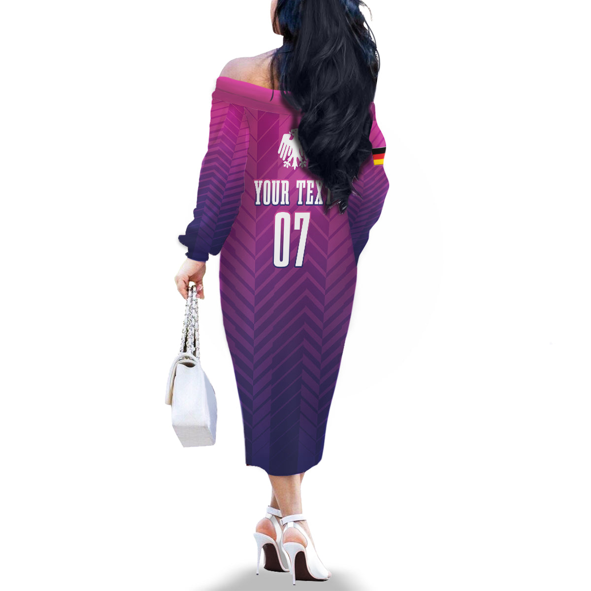 Germany Football Family Matching Off The Shoulder Long Sleeve Dress and Hawaiian Shirt Nationalelf Pink Revolution - Wonder Print Shop