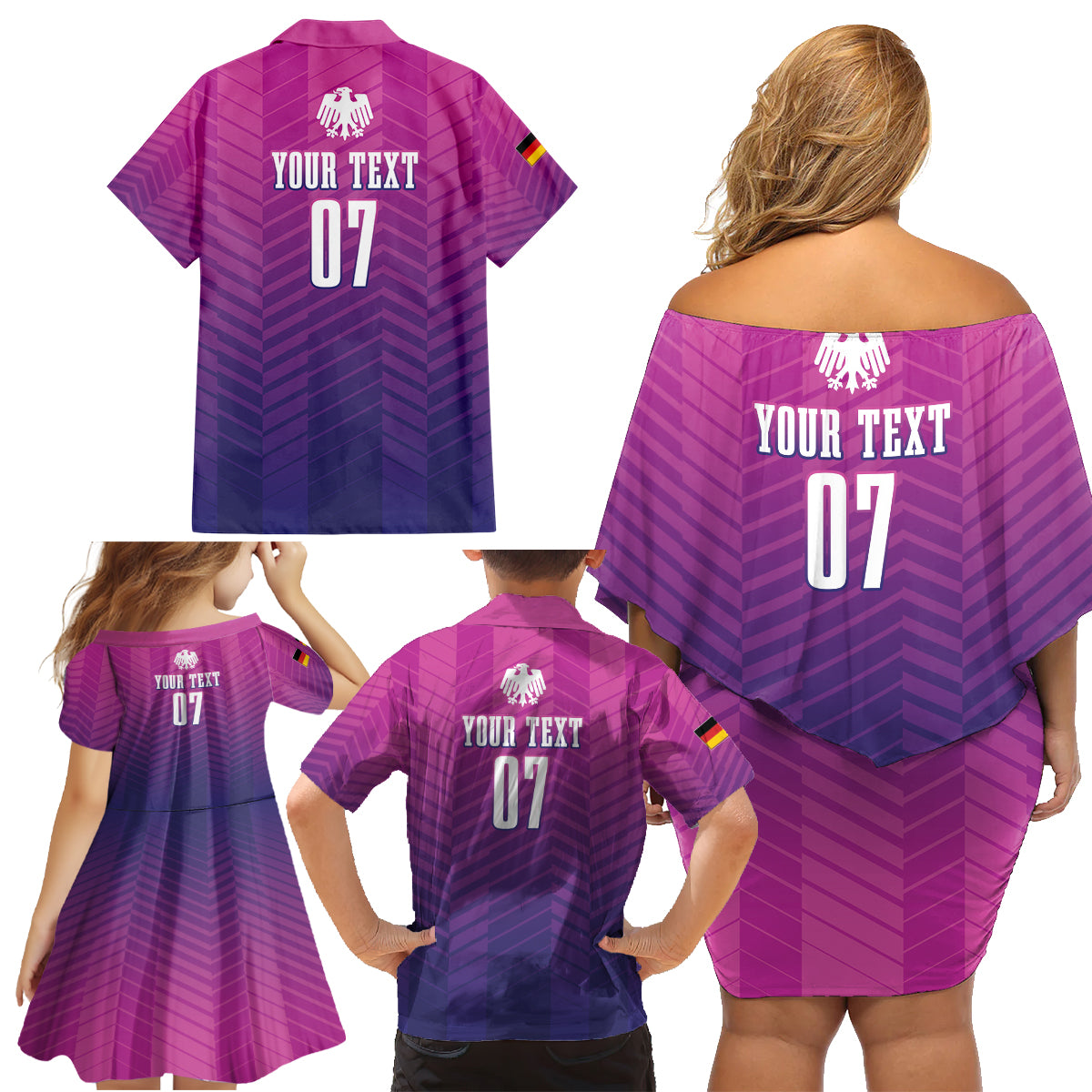 Germany Football Family Matching Off Shoulder Short Dress and Hawaiian Shirt Nationalelf Pink Revolution LT7 - Wonder Print Shop