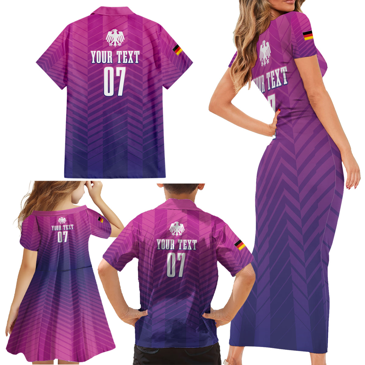 Germany Football Family Matching Short Sleeve Bodycon Dress and Hawaiian Shirt Nationalelf Pink Revolution - Wonder Print Shop