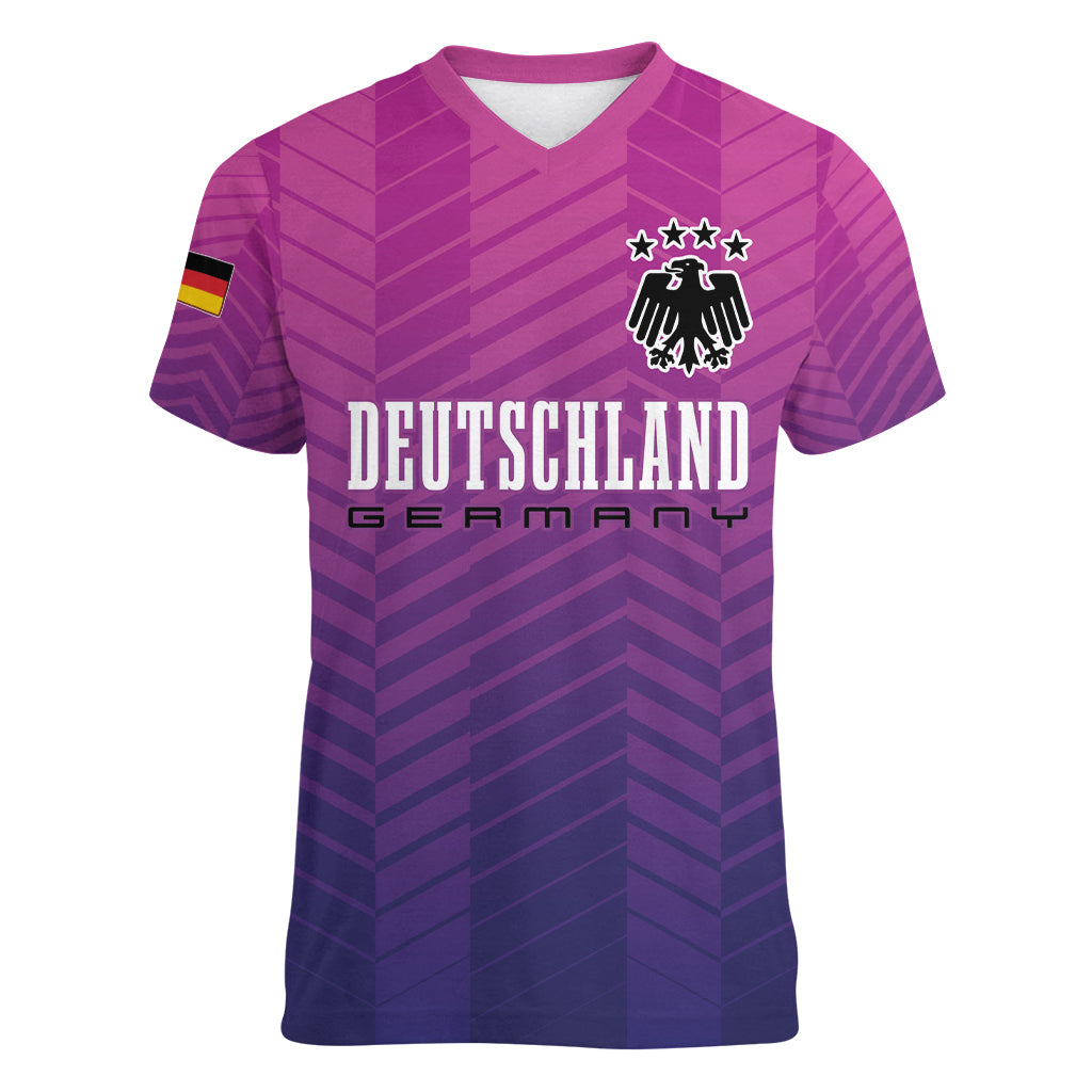 Germany Football Women V-Neck T-Shirt Nationalelf Pink Revolution - Wonder Print Shop