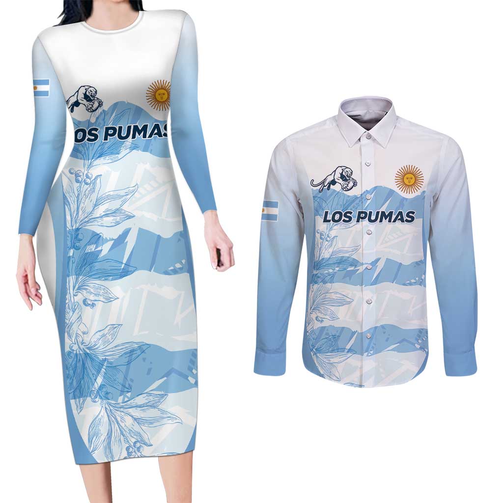 Argentina Rugby Los Pumas Custom Couples Matching Long Sleeve Bodycon Dress and Long Sleeve Button Shirt Traditional Colors - Wonder Print Shop
