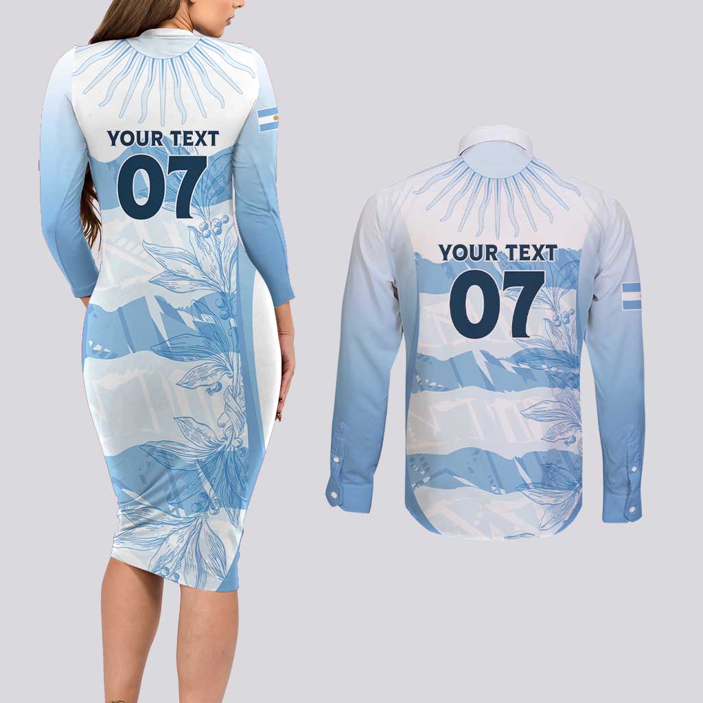 Argentina Rugby Los Pumas Custom Couples Matching Long Sleeve Bodycon Dress and Long Sleeve Button Shirt Traditional Colors - Wonder Print Shop