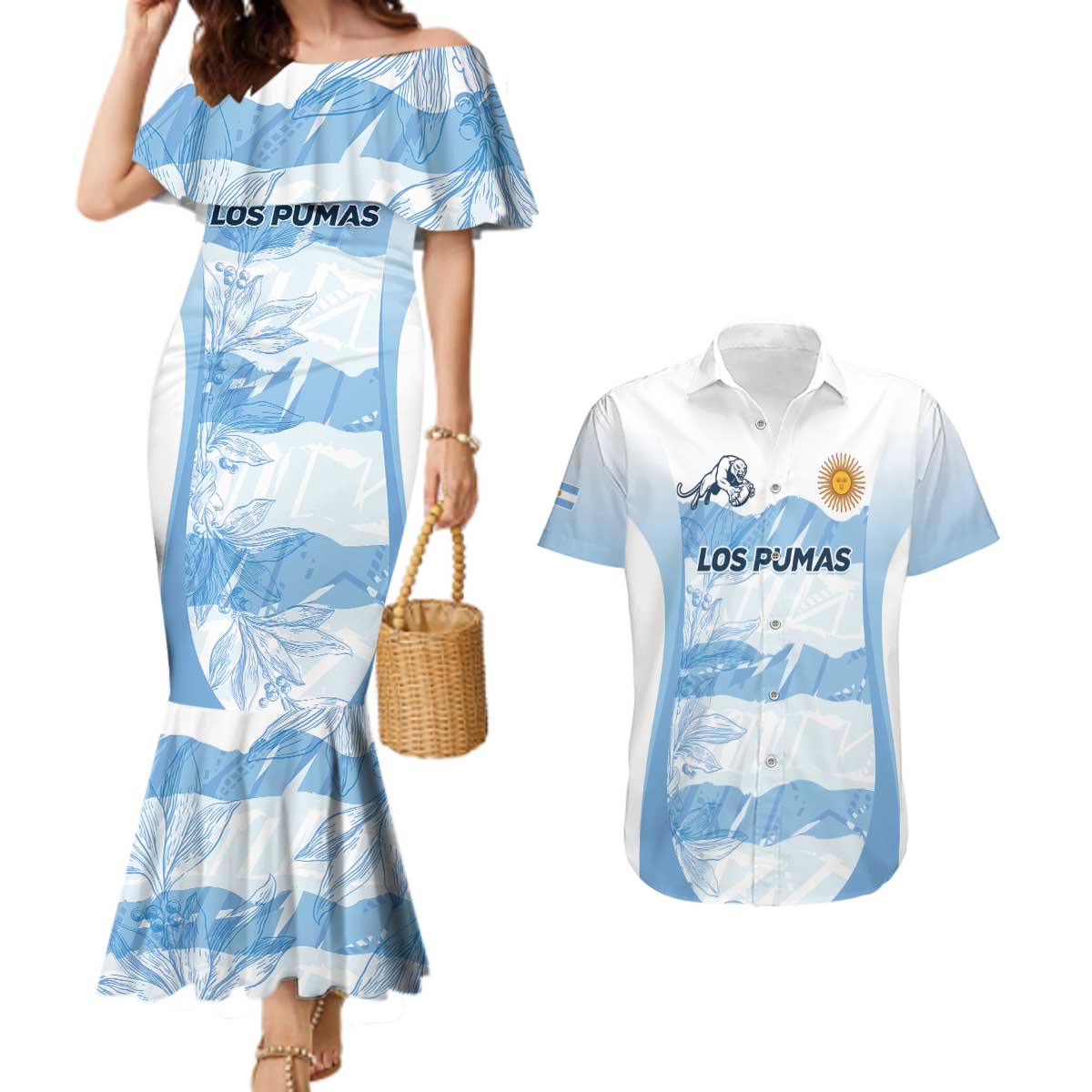 Argentina Rugby Los Pumas Custom Couples Matching Mermaid Dress and Hawaiian Shirt Traditional Colors - Wonder Print Shop