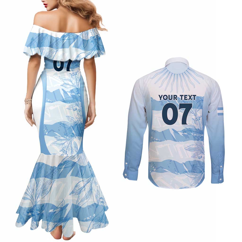 Argentina Rugby Los Pumas Custom Couples Matching Mermaid Dress and Long Sleeve Button Shirt Traditional Colors - Wonder Print Shop