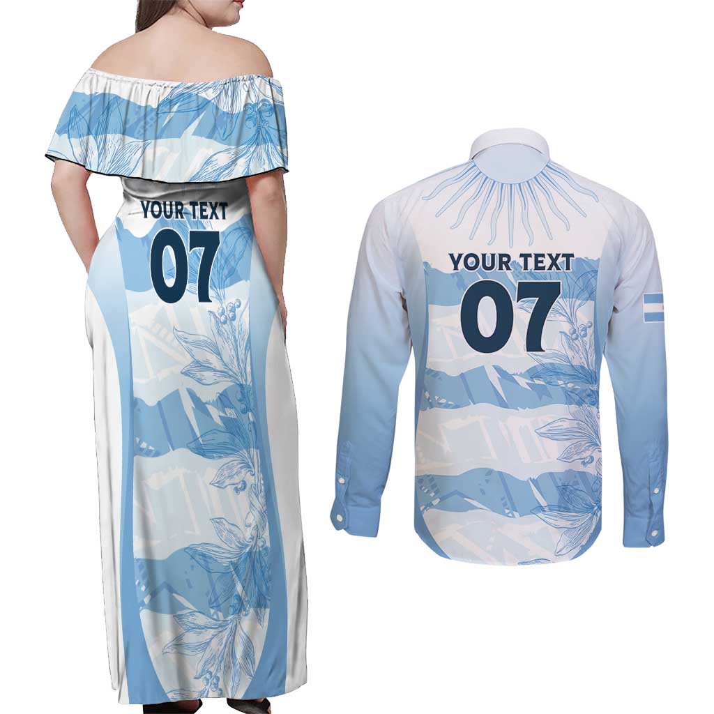 Argentina Rugby Los Pumas Custom Couples Matching Off Shoulder Maxi Dress and Long Sleeve Button Shirt Traditional Colors - Wonder Print Shop