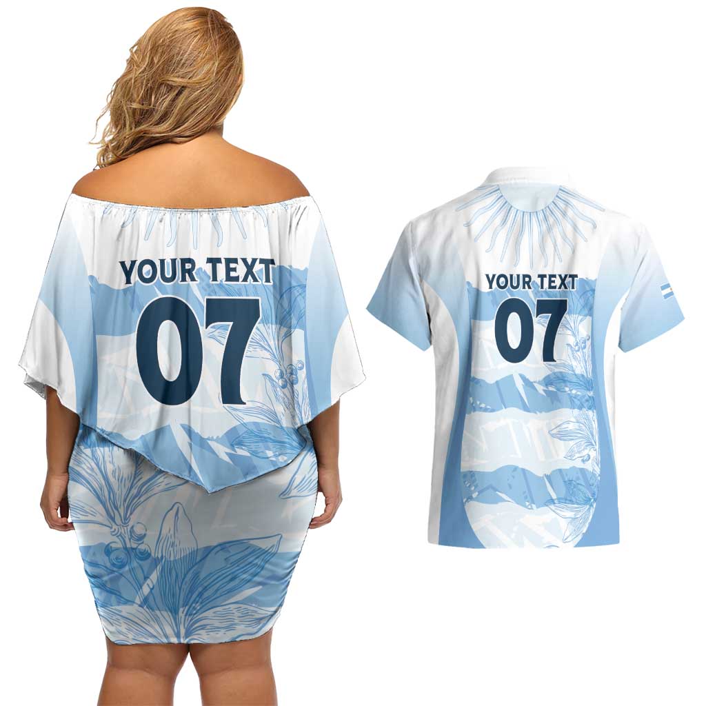 Argentina Rugby Los Pumas Custom Couples Matching Off Shoulder Short Dress and Hawaiian Shirt Traditional Colors - Wonder Print Shop
