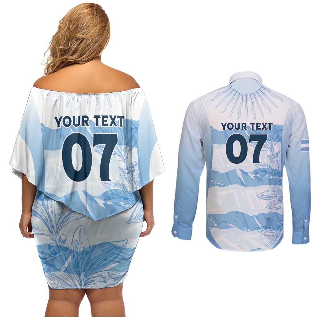 Argentina Rugby Los Pumas Custom Couples Matching Off Shoulder Short Dress and Long Sleeve Button Shirt Traditional Colors - Wonder Print Shop