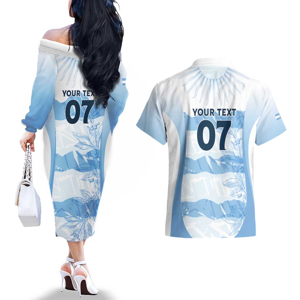 Argentina Rugby Los Pumas Custom Couples Matching Off The Shoulder Long Sleeve Dress and Hawaiian Shirt Traditional Colors - Wonder Print Shop