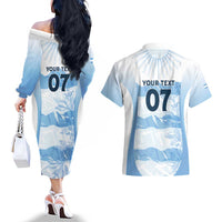 Argentina Rugby Los Pumas Custom Couples Matching Off The Shoulder Long Sleeve Dress and Hawaiian Shirt Traditional Colors - Wonder Print Shop