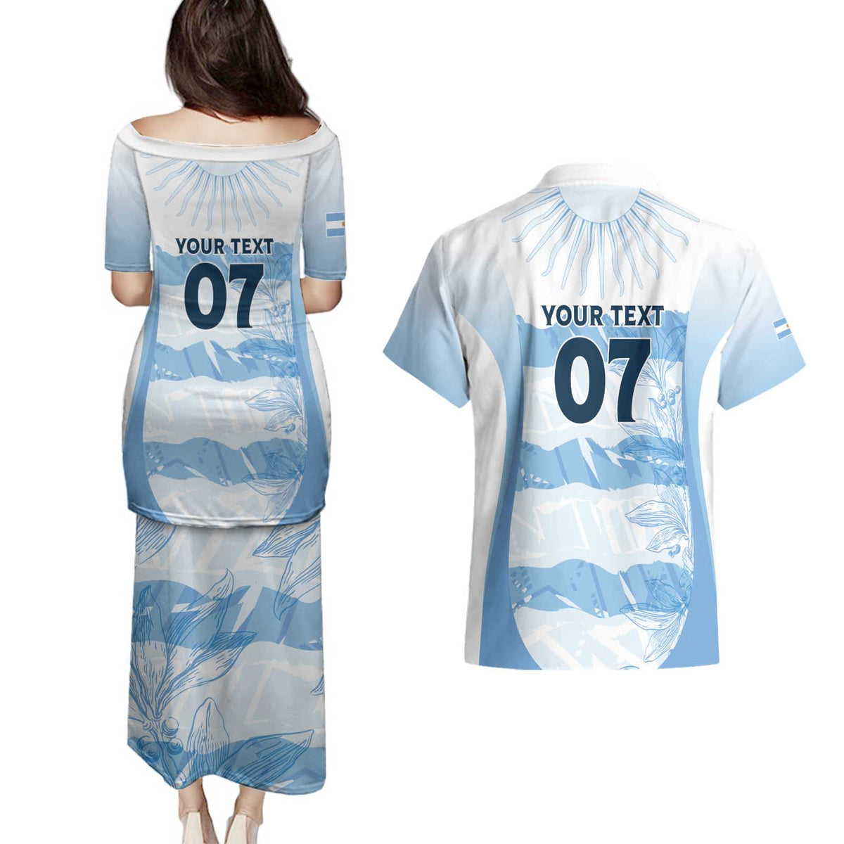 Argentina Rugby Los Pumas Custom Couples Matching Puletasi and Hawaiian Shirt Traditional Colors - Wonder Print Shop