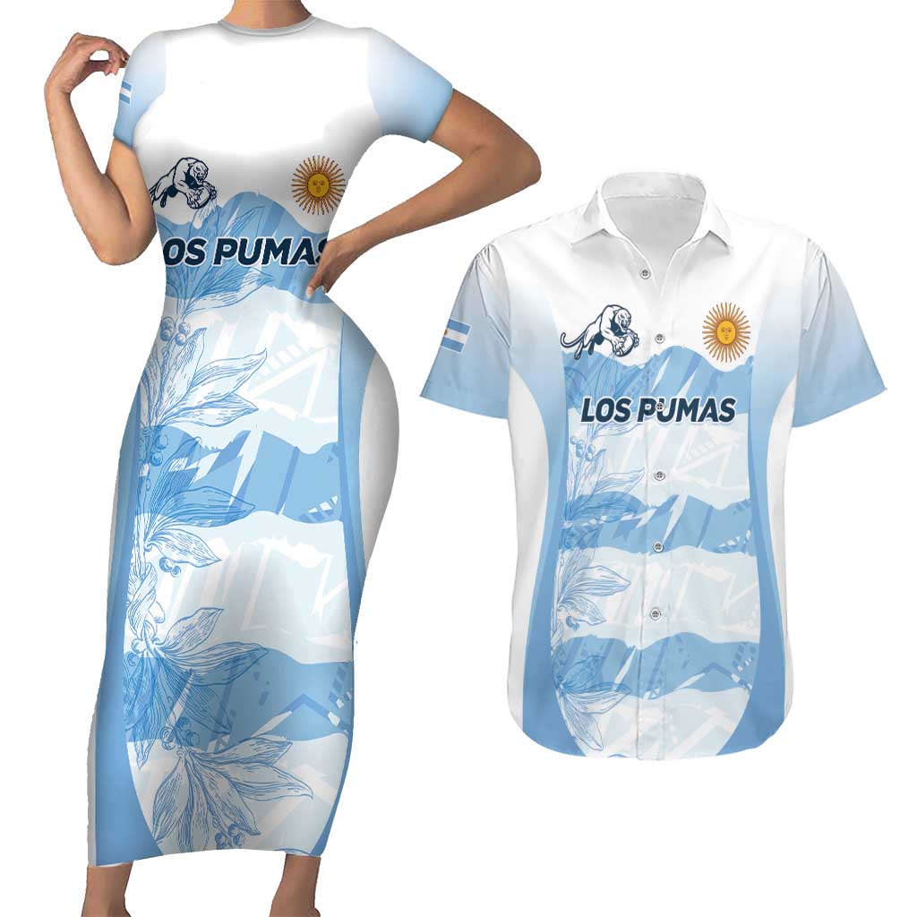 Argentina Rugby Los Pumas Custom Couples Matching Short Sleeve Bodycon Dress and Hawaiian Shirt Traditional Colors - Wonder Print Shop