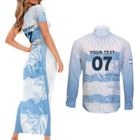 Argentina Rugby Los Pumas Custom Couples Matching Short Sleeve Bodycon Dress and Long Sleeve Button Shirt Traditional Colors - Wonder Print Shop