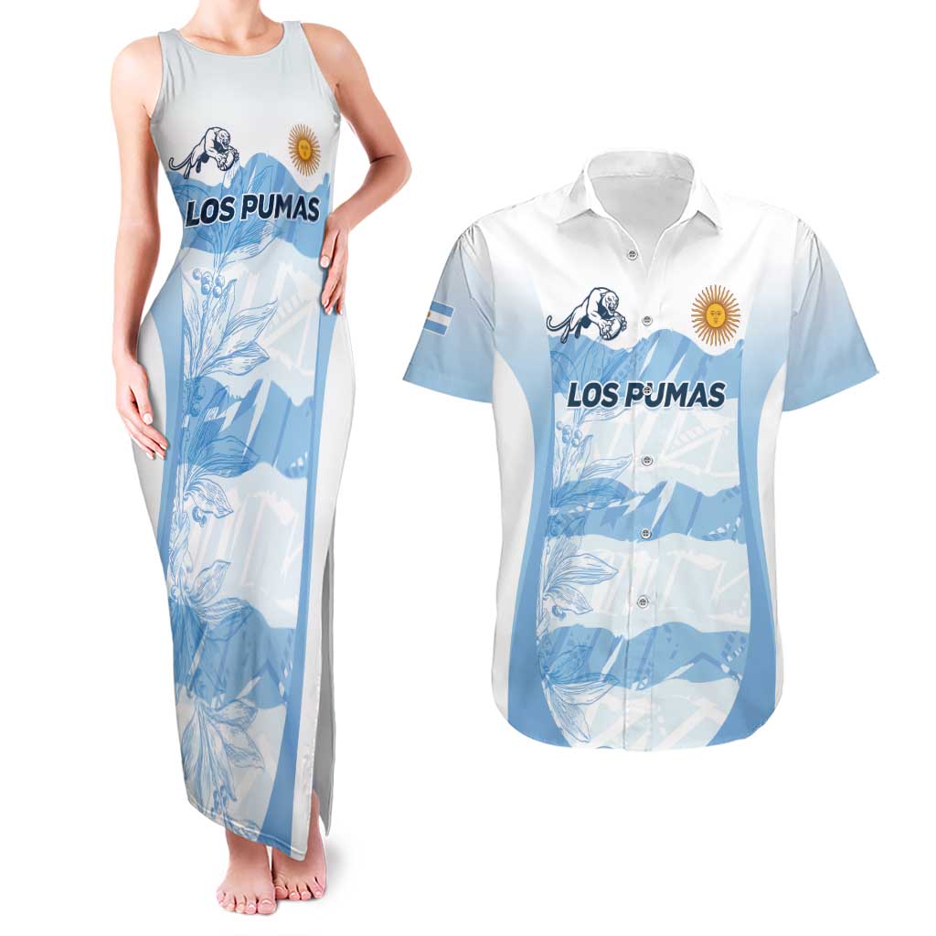Argentina Rugby Los Pumas Custom Couples Matching Tank Maxi Dress and Hawaiian Shirt Traditional Colors - Wonder Print Shop
