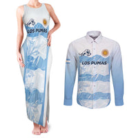 Argentina Rugby Los Pumas Custom Couples Matching Tank Maxi Dress and Long Sleeve Button Shirt Traditional Colors - Wonder Print Shop