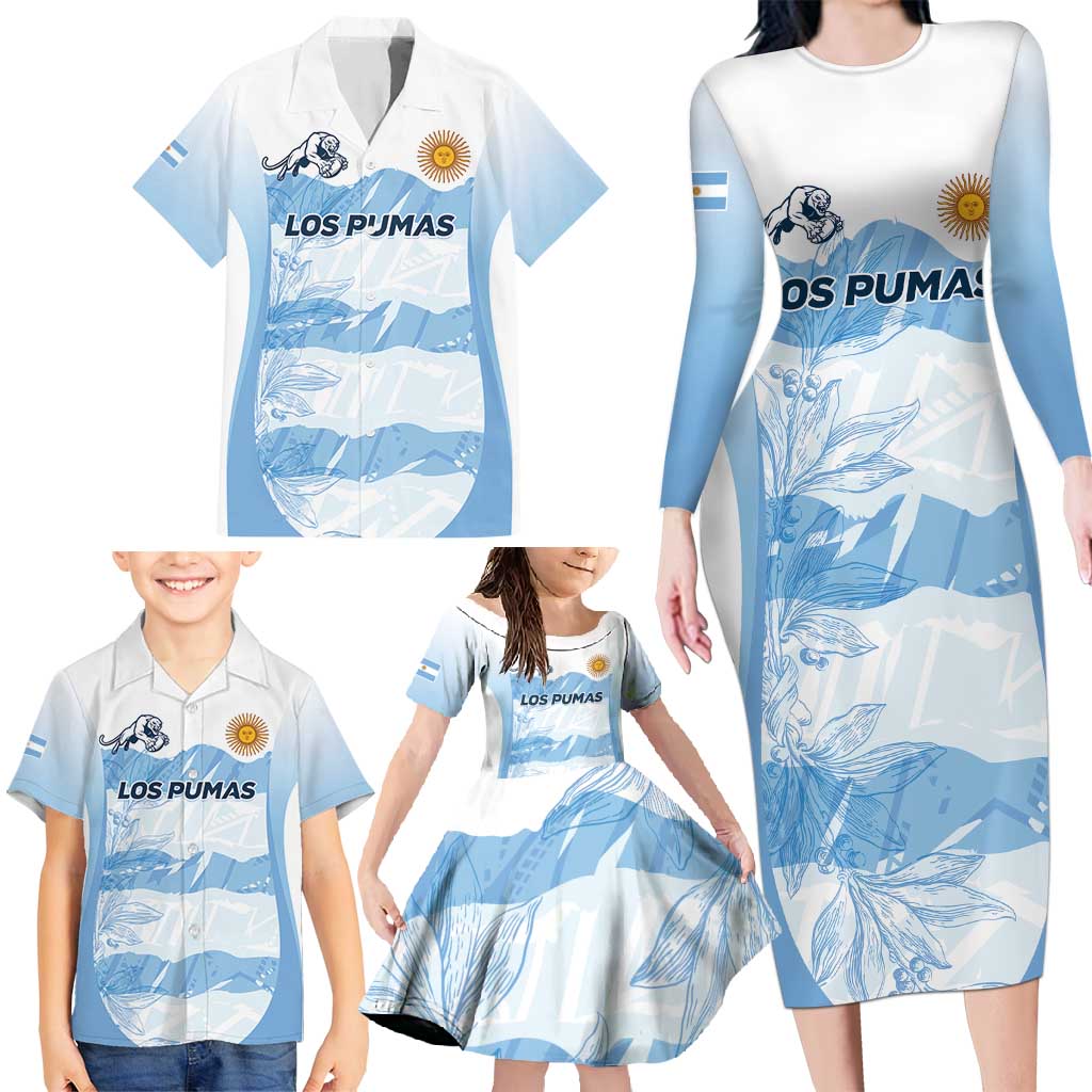 Argentina Rugby Los Pumas Custom Family Matching Long Sleeve Bodycon Dress and Hawaiian Shirt Traditional Colors - Wonder Print Shop