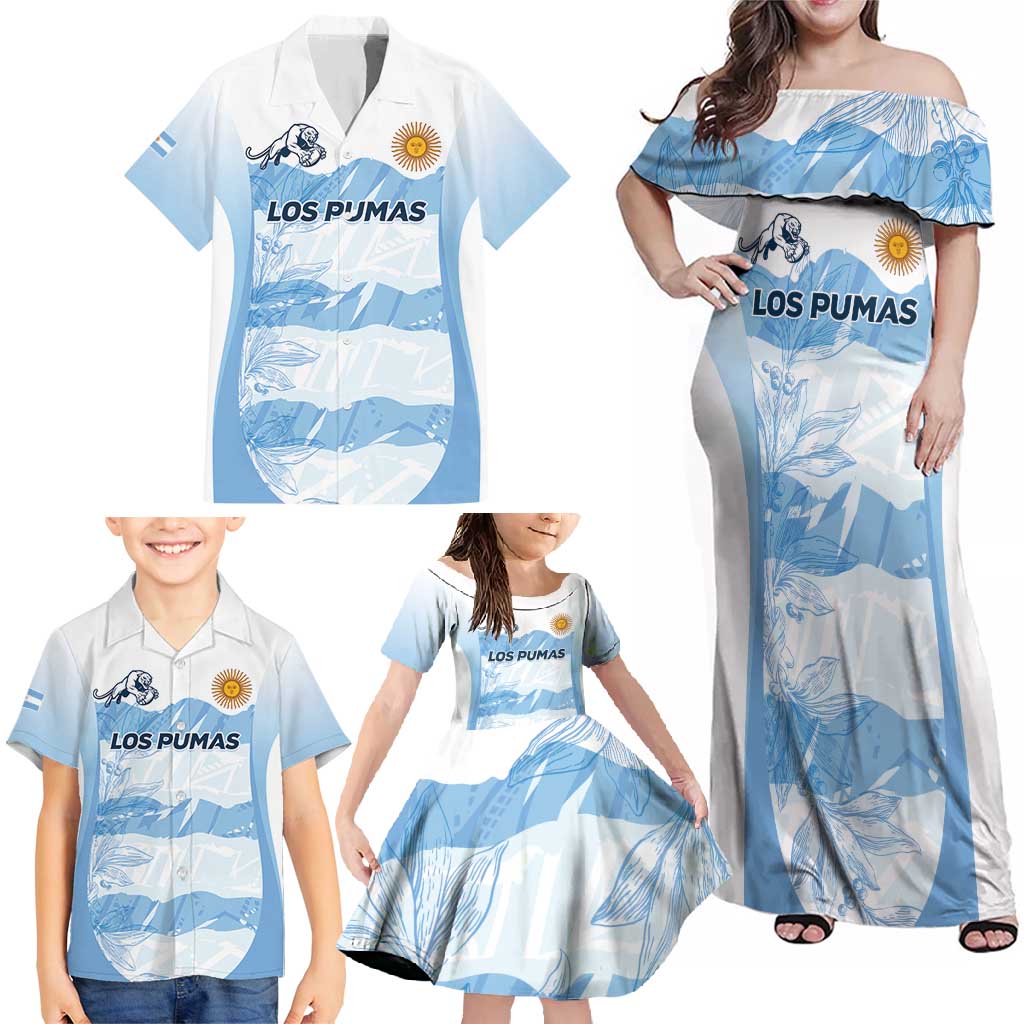 Argentina Rugby Los Pumas Custom Family Matching Off Shoulder Maxi Dress and Hawaiian Shirt Traditional Colors - Wonder Print Shop