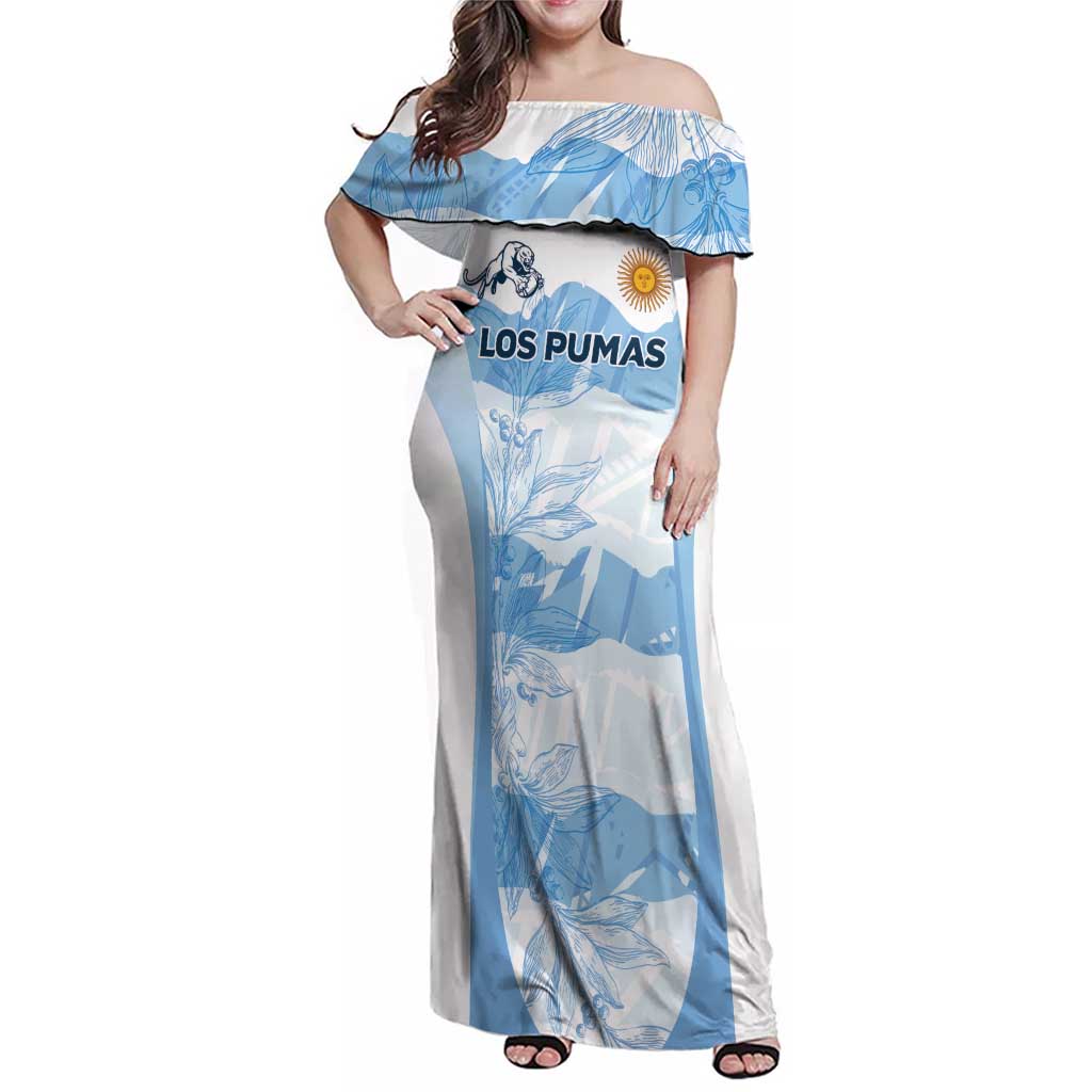 Argentina Rugby Los Pumas Custom Family Matching Off Shoulder Maxi Dress and Hawaiian Shirt Traditional Colors - Wonder Print Shop