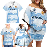 Argentina Rugby Los Pumas Custom Family Matching Off Shoulder Short Dress and Hawaiian Shirt Traditional Colors - Wonder Print Shop