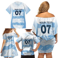 Argentina Rugby Los Pumas Custom Family Matching Off Shoulder Short Dress and Hawaiian Shirt Traditional Colors - Wonder Print Shop