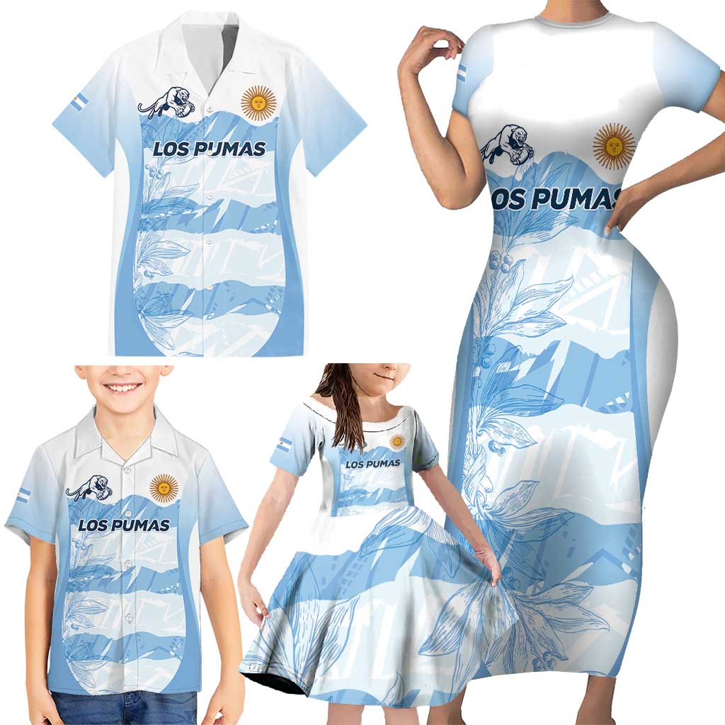 Argentina Rugby Los Pumas Custom Family Matching Short Sleeve Bodycon Dress and Hawaiian Shirt Traditional Colors - Wonder Print Shop