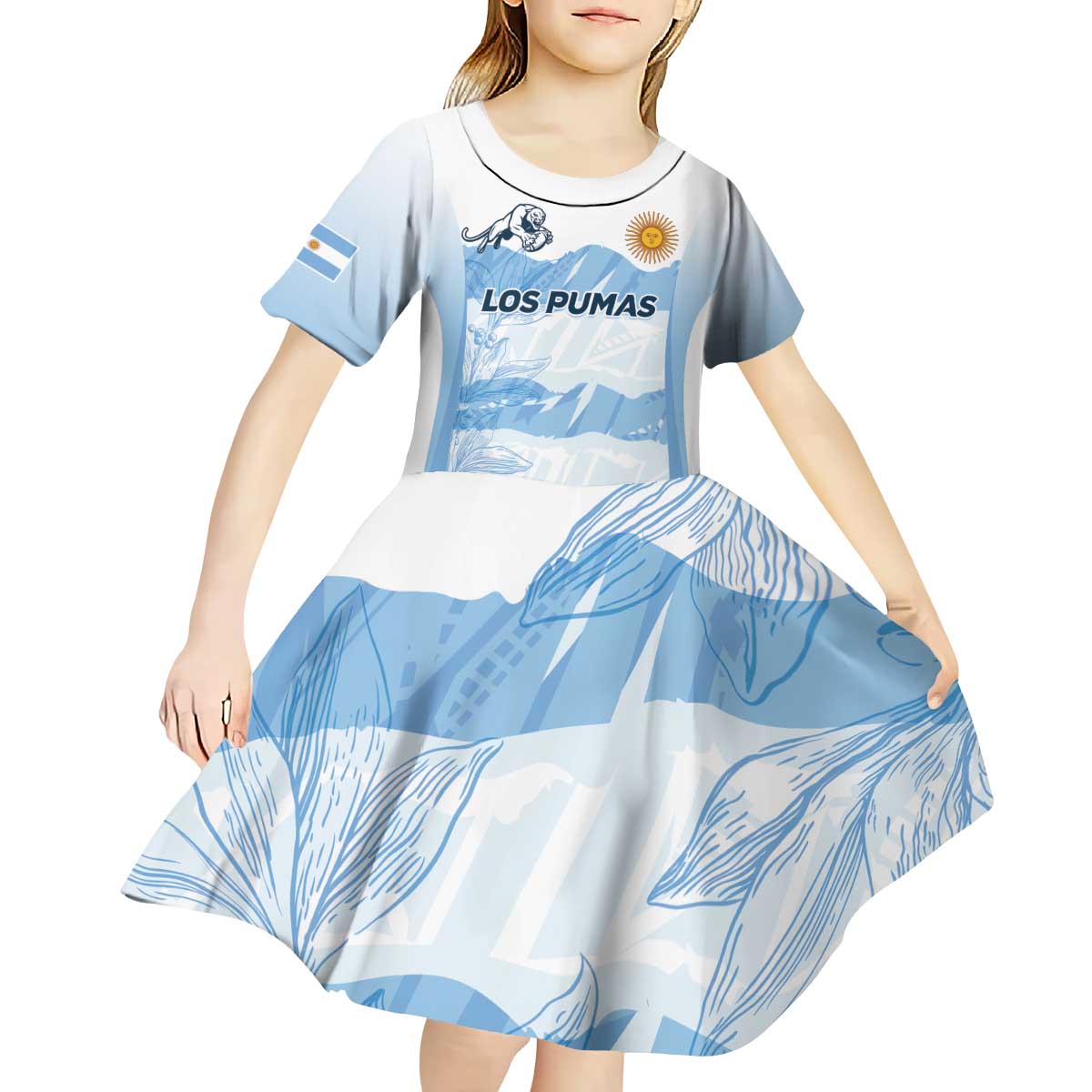 Argentina Rugby Los Pumas Custom Kid Short Sleeve Dress Traditional Colors - Wonder Print Shop