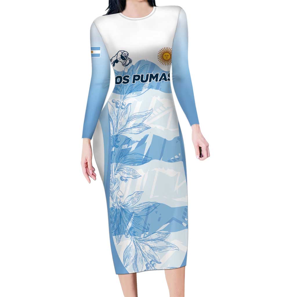 Argentina Rugby Los Pumas Custom Long Sleeve Bodycon Dress Traditional Colors - Wonder Print Shop
