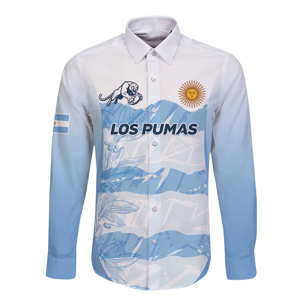 Argentina Rugby Los Pumas Custom Long Sleeve Button Shirt Traditional Colors - Wonder Print Shop