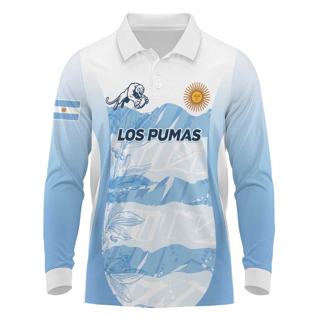 Argentina Rugby Los Pumas Custom Long Sleeve Polo Shirt Traditional Colors - Wonder Print Shop