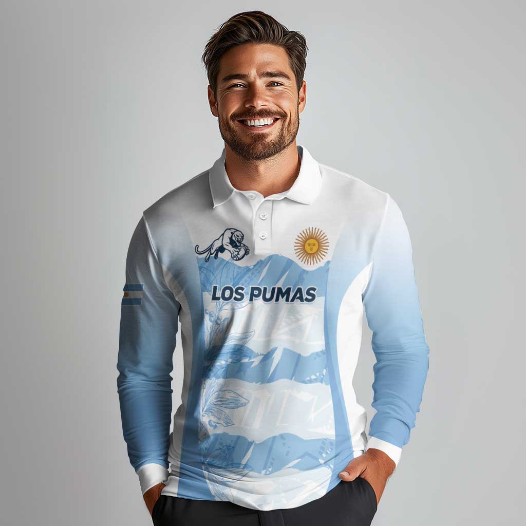 Argentina Rugby Los Pumas Custom Long Sleeve Polo Shirt Traditional Colors - Wonder Print Shop