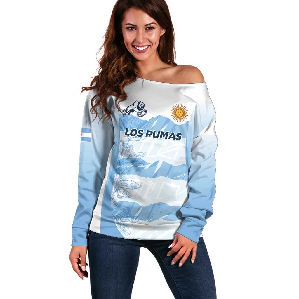 Argentina Rugby Los Pumas Custom Off Shoulder Sweater Traditional Colors - Wonder Print Shop