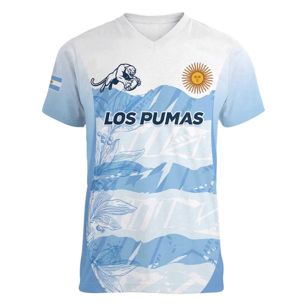 Argentina Rugby Los Pumas Custom Women V-Neck T-Shirt Traditional Colors - Wonder Print Shop