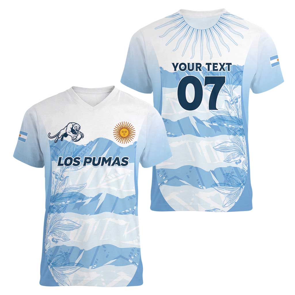 Argentina Rugby Los Pumas Custom Women V-Neck T-Shirt Traditional Colors - Wonder Print Shop