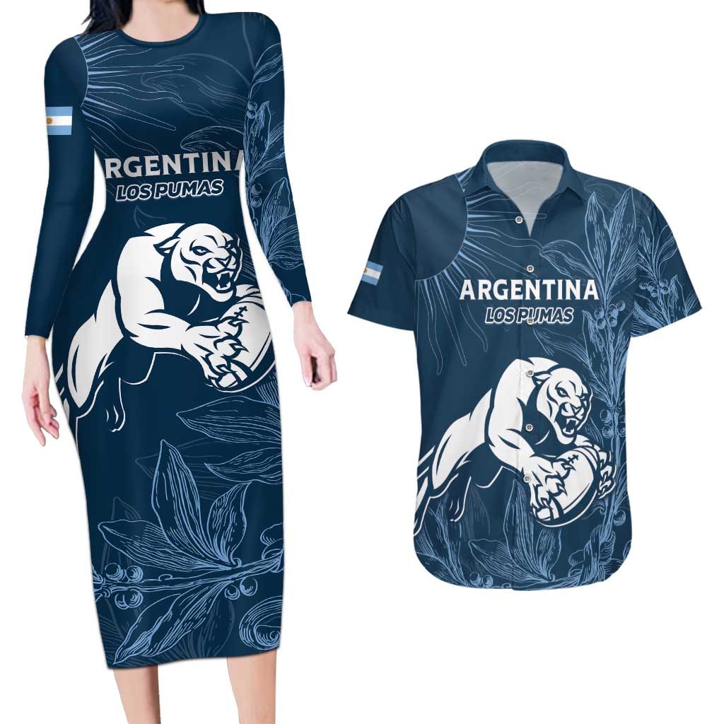Argentina Rugby Los Pumas Custom Couples Matching Long Sleeve Bodycon Dress and Hawaiian Shirt Laurel Wreath Inspired - Wonder Print Shop