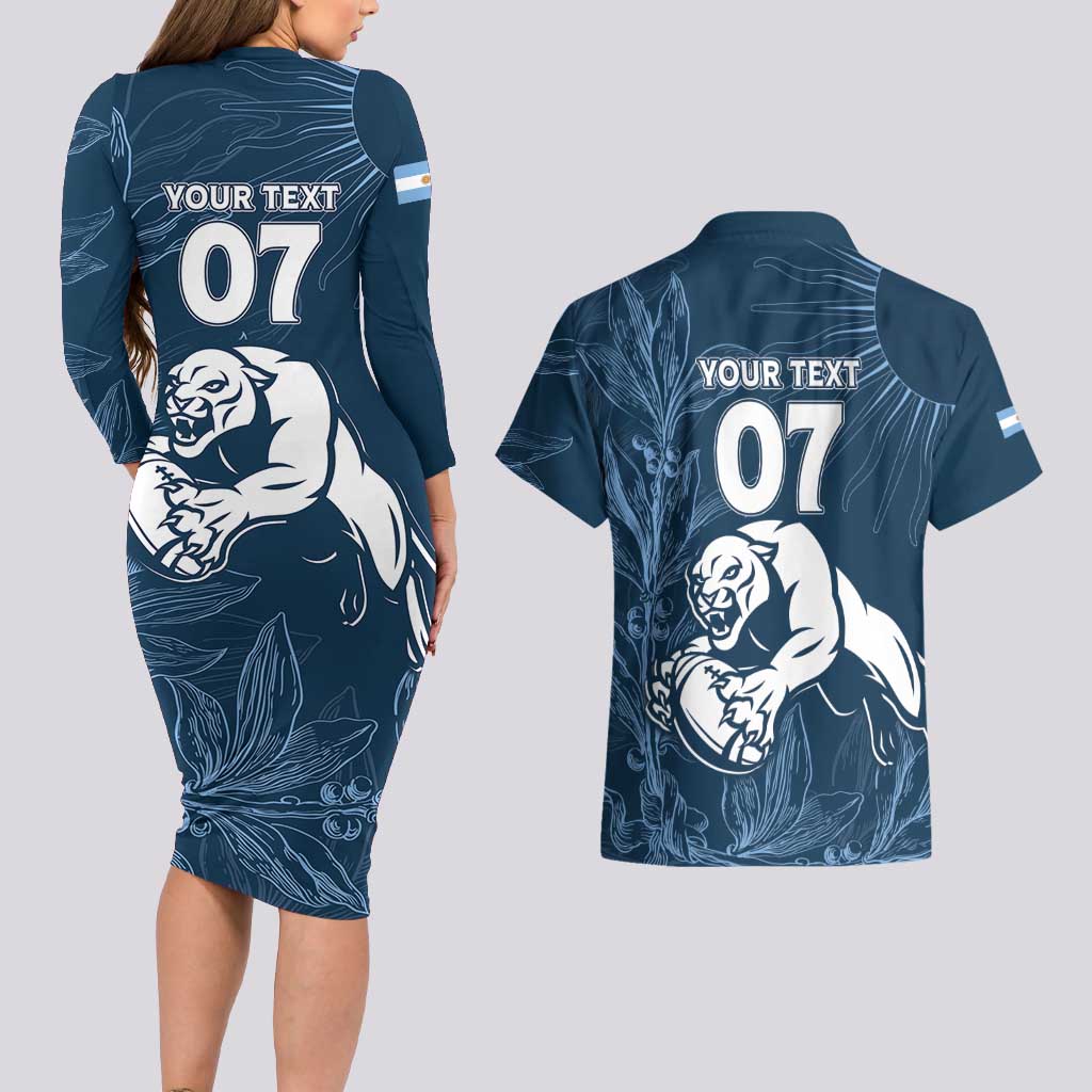 Argentina Rugby Los Pumas Custom Couples Matching Long Sleeve Bodycon Dress and Hawaiian Shirt Laurel Wreath Inspired - Wonder Print Shop