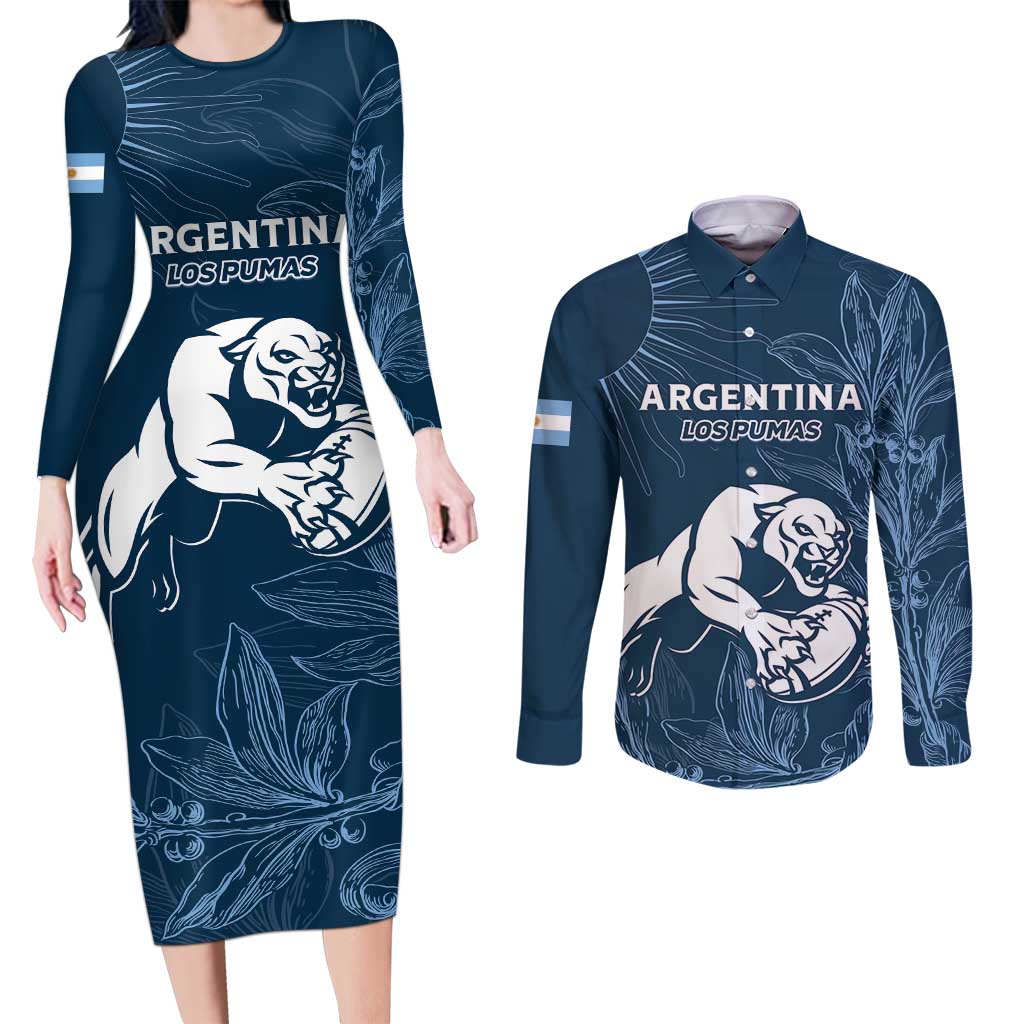 Argentina Rugby Los Pumas Custom Couples Matching Long Sleeve Bodycon Dress and Long Sleeve Button Shirt Laurel Wreath Inspired - Wonder Print Shop
