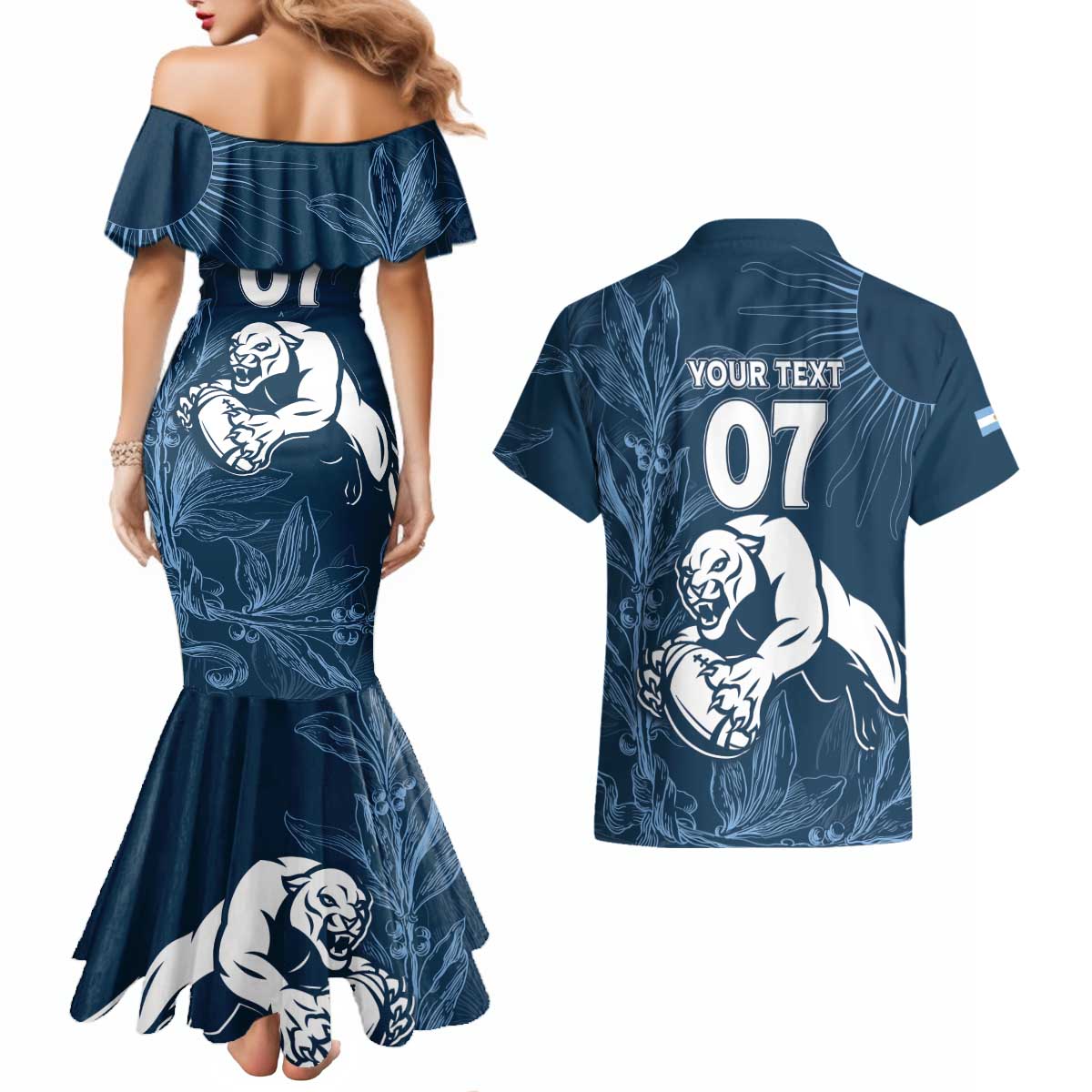 Argentina Rugby Los Pumas Custom Couples Matching Mermaid Dress and Hawaiian Shirt Laurel Wreath Inspired - Wonder Print Shop