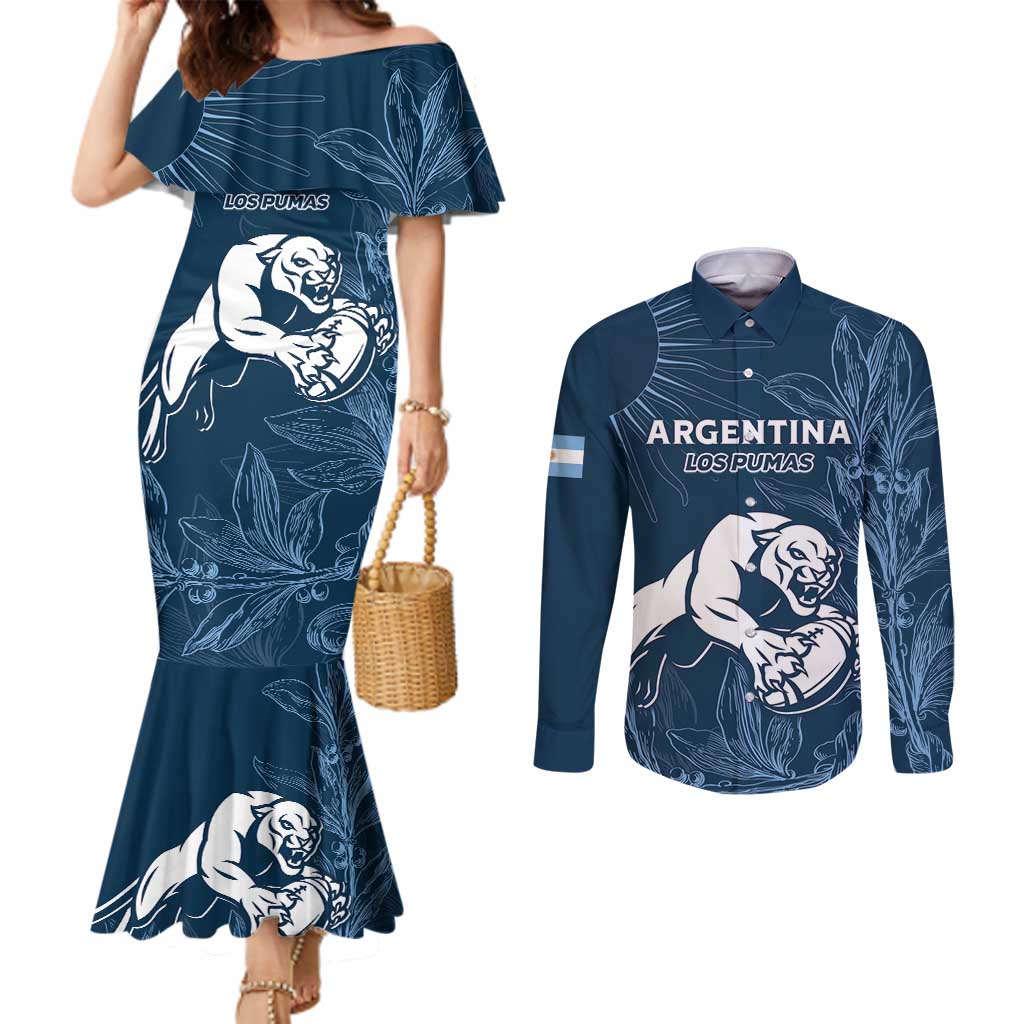 Argentina Rugby Los Pumas Custom Couples Matching Mermaid Dress and Long Sleeve Button Shirt Laurel Wreath Inspired - Wonder Print Shop