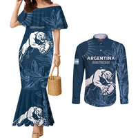 Argentina Rugby Los Pumas Custom Couples Matching Mermaid Dress and Long Sleeve Button Shirt Laurel Wreath Inspired - Wonder Print Shop