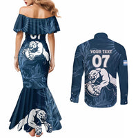 Argentina Rugby Los Pumas Custom Couples Matching Mermaid Dress and Long Sleeve Button Shirt Laurel Wreath Inspired - Wonder Print Shop