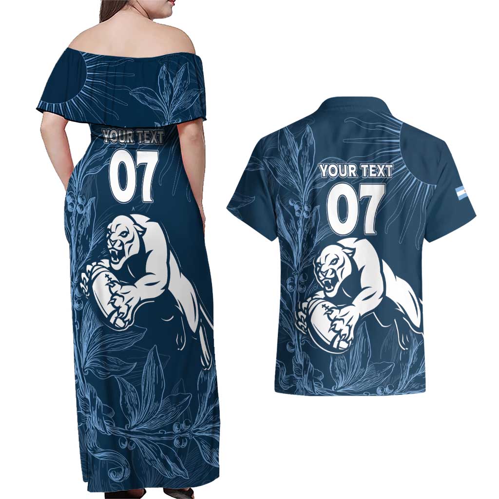 Argentina Rugby Los Pumas Custom Couples Matching Off Shoulder Maxi Dress and Hawaiian Shirt Laurel Wreath Inspired - Wonder Print Shop