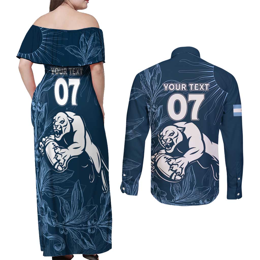 Argentina Rugby Los Pumas Custom Couples Matching Off Shoulder Maxi Dress and Long Sleeve Button Shirt Laurel Wreath Inspired - Wonder Print Shop