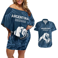 Argentina Rugby Los Pumas Custom Couples Matching Off Shoulder Short Dress and Hawaiian Shirt Laurel Wreath Inspired - Wonder Print Shop
