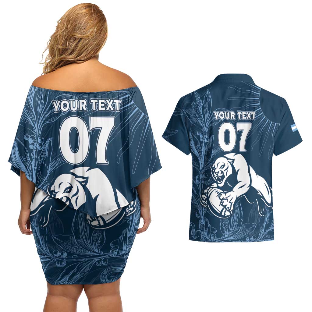 Argentina Rugby Los Pumas Custom Couples Matching Off Shoulder Short Dress and Hawaiian Shirt Laurel Wreath Inspired - Wonder Print Shop