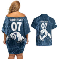 Argentina Rugby Los Pumas Custom Couples Matching Off Shoulder Short Dress and Hawaiian Shirt Laurel Wreath Inspired - Wonder Print Shop