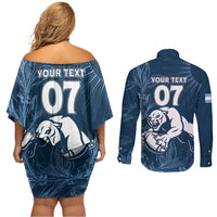 Argentina Rugby Los Pumas Custom Couples Matching Off Shoulder Short Dress and Long Sleeve Button Shirt Laurel Wreath Inspired - Wonder Print Shop