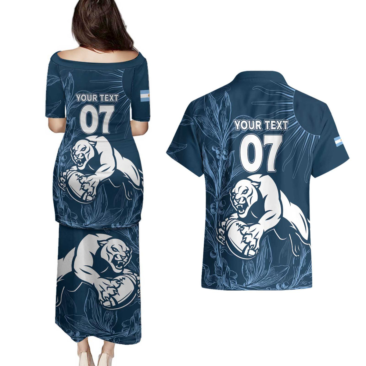 Argentina Rugby Los Pumas Custom Couples Matching Puletasi and Hawaiian Shirt Laurel Wreath Inspired - Wonder Print Shop
