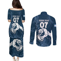 Argentina Rugby Los Pumas Custom Couples Matching Puletasi and Long Sleeve Button Shirt Laurel Wreath Inspired - Wonder Print Shop